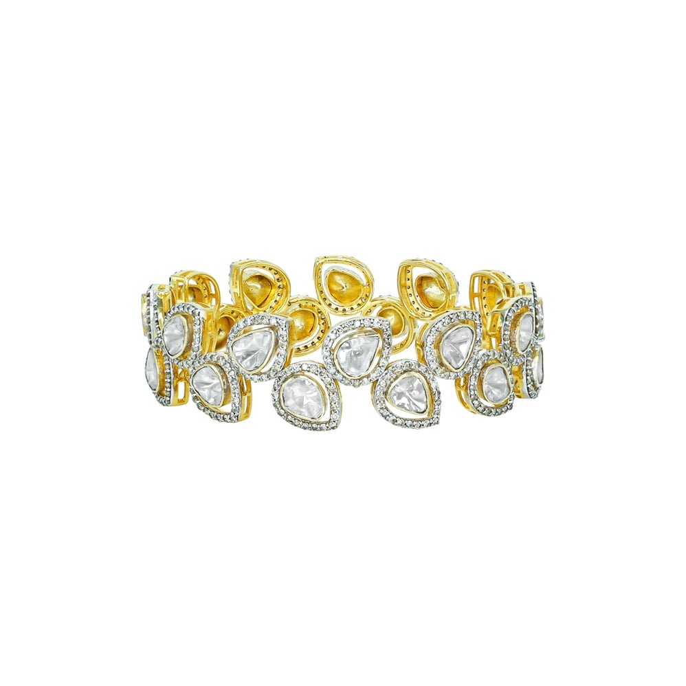 Teardrop Polki Diamond Bangle with Leafy Charm